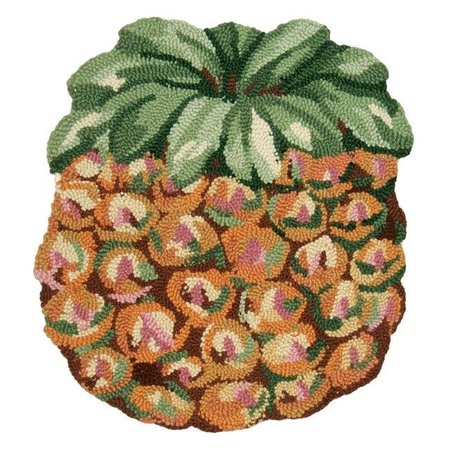 123 CREATIONS 123 Creations C676-15rd 100 Percent Wool Hand Hooked Chair Pad - Pineapple C676-15rd